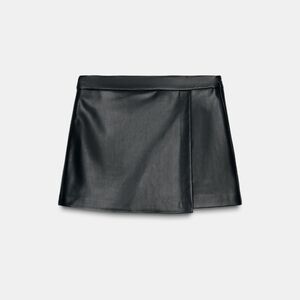 Zara Black Leather Mini Skort, Size S